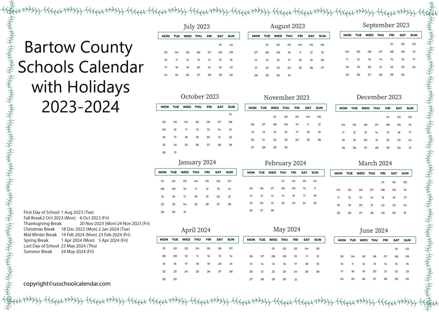 bartow-county-schools-calendar-with-holidays-2023-2024