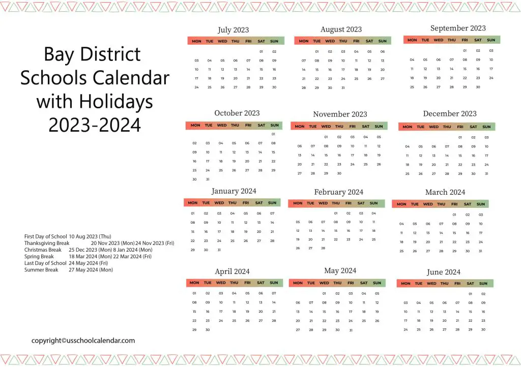 Bay County Public School Calendar