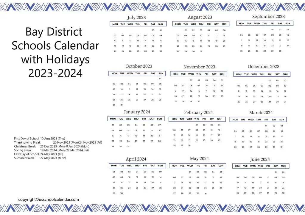 Bay District Schools Calendar