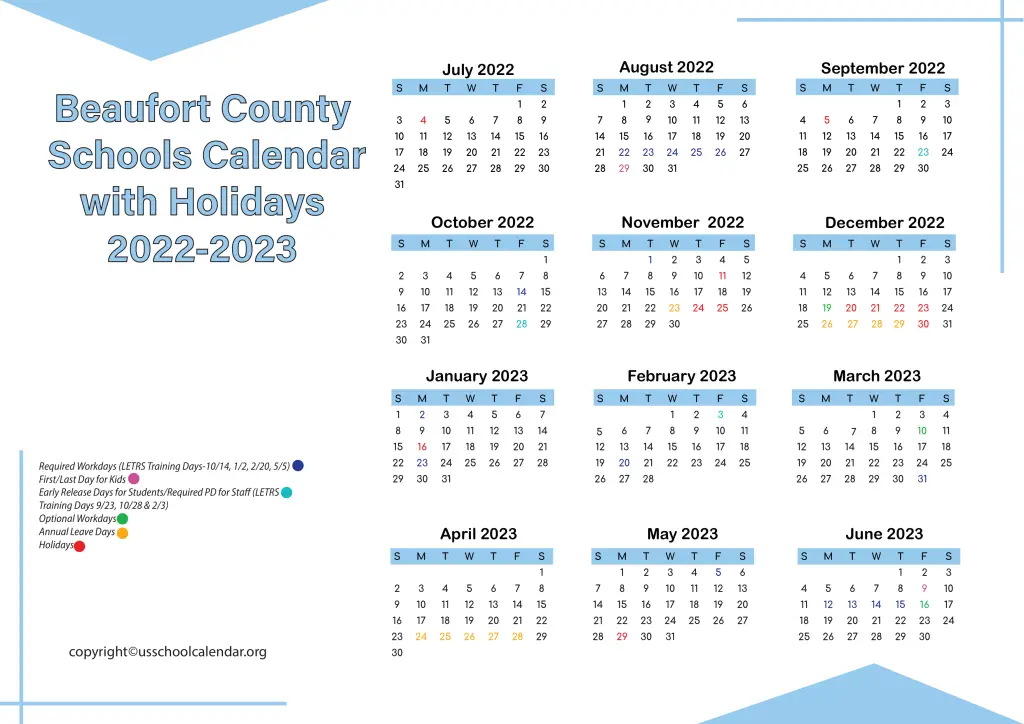 Beaufort County Schools Calendar with Holidays 2022-2023 3