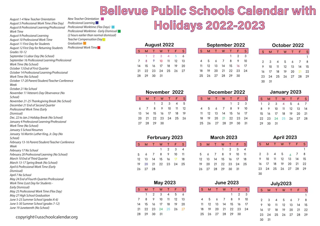 Bellevue Public Schools Calendar with Holidays 2022-2023