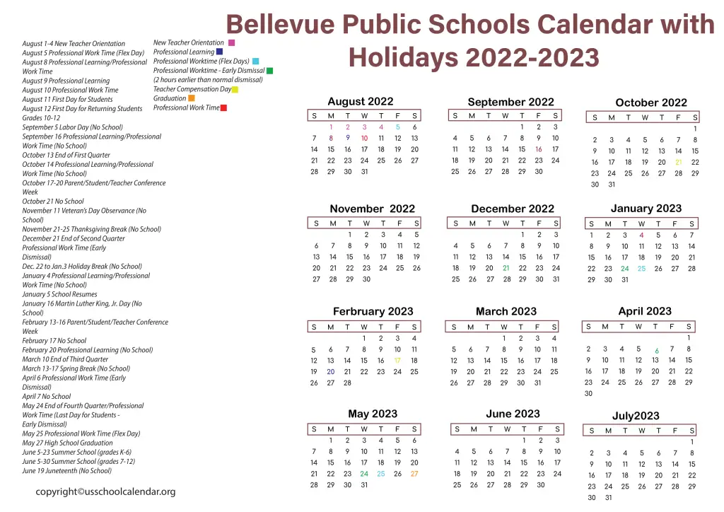 Bellevue Public Schools Calendar with Holidays 2022-2023 2