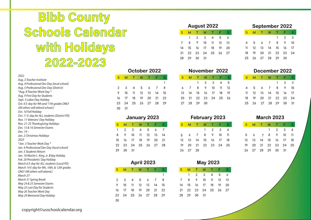 Bibb County Schools Calendar with Holidays 2022-2023 3