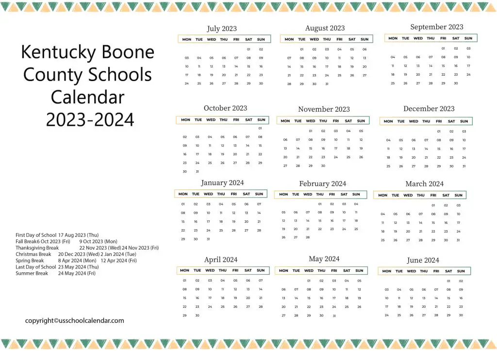 Boone County Schools District Calendar