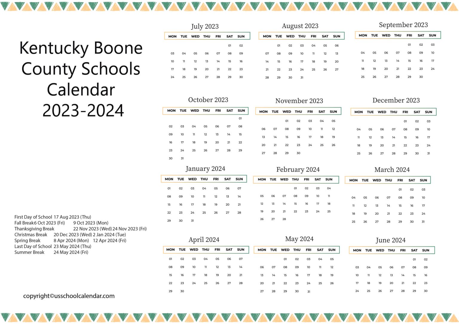 Kentucky Boone County Schools Calendar 20232024