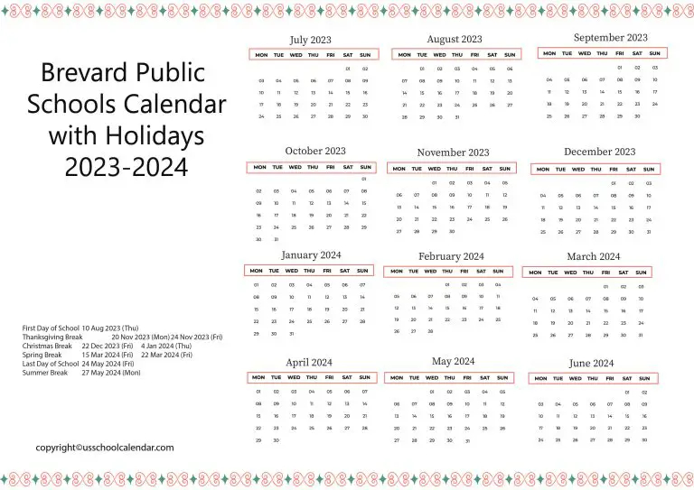 Brevard Public Schools Calendar with Holidays 20232024