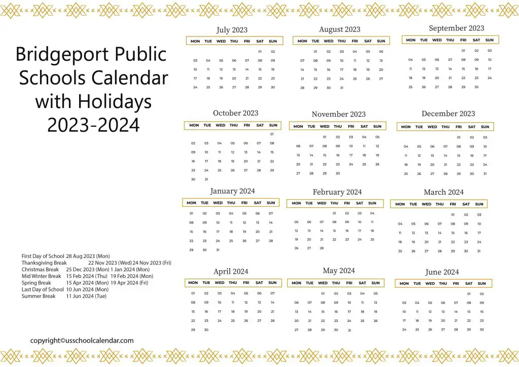 Bridgeport Public Schools Calendar