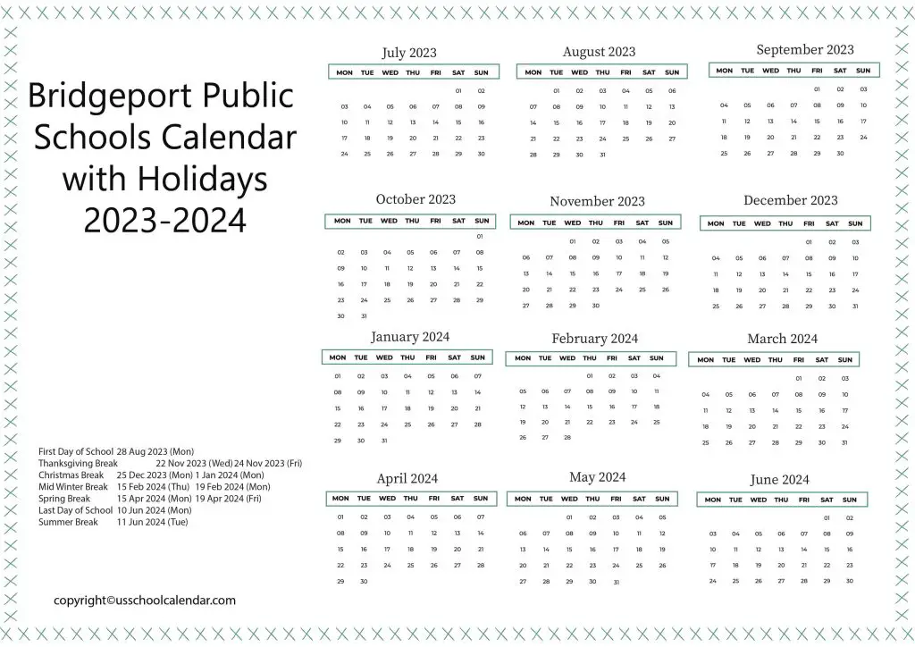 Bridgeport Schools District Calendar