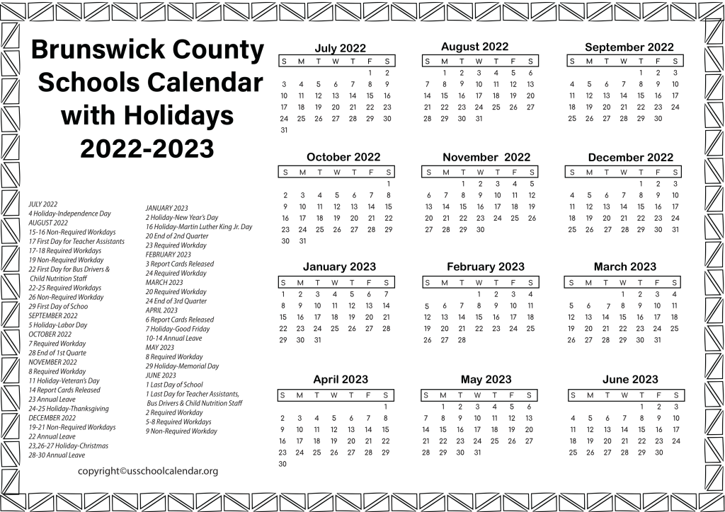 Brunswick County Schools Calendar with Holidays 2022-2023 3
