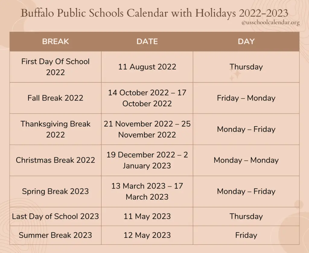 Buffalo Public Schools Calendar With Holidays 2022 2023