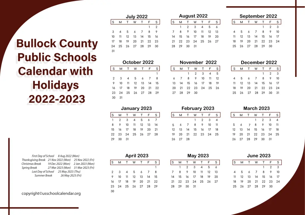 Bullock County Public Schools Calendar with Holidays 2022-2023 3
