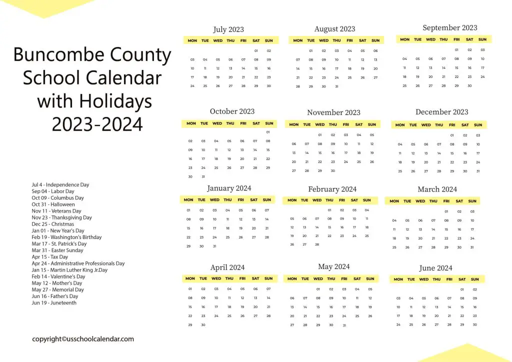 Buncombe County School Calendar