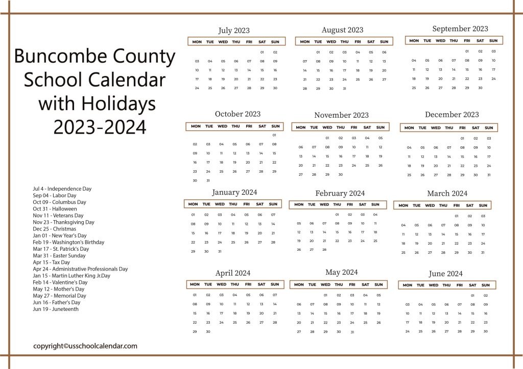 Buncombe County School District Calendar