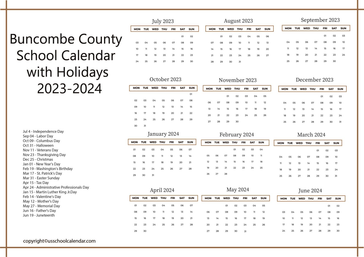 County School Calendar with Holidays 20232024