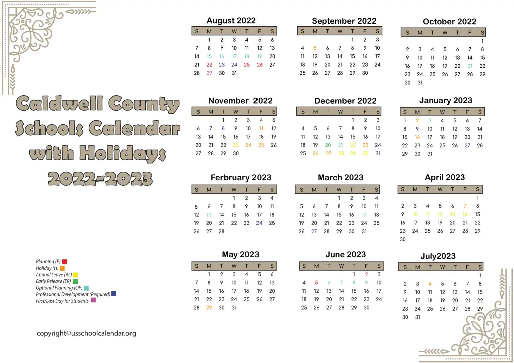 Caldwell County Schools Calendar with Holidays 2022-2023 2