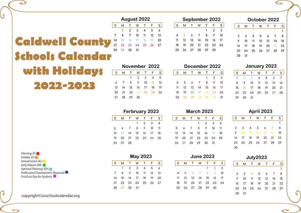 Caldwell County Schools Calendar with Holidays 2022-2023 3
