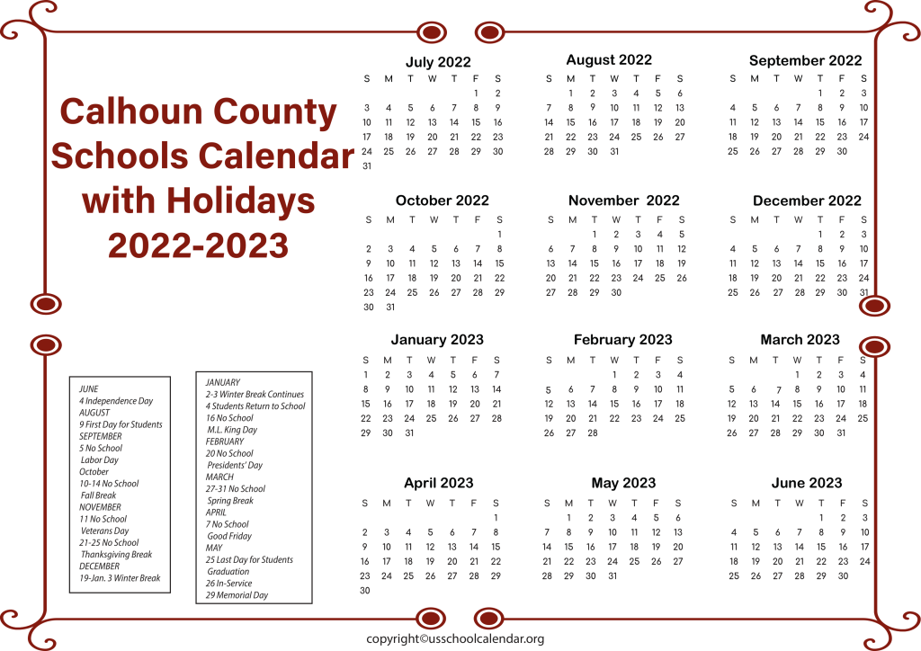 Calhoun County Schools Calendar with Holidays 2022-2023 3