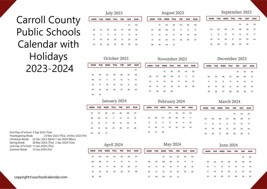 Carroll County Public Schools Academic Calendar