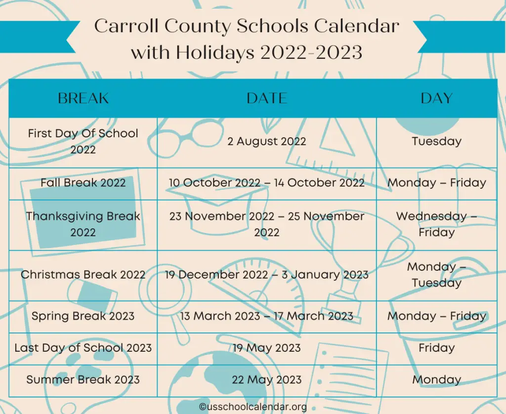 Carroll County Schools Calendar 20222023 US School Calendar
