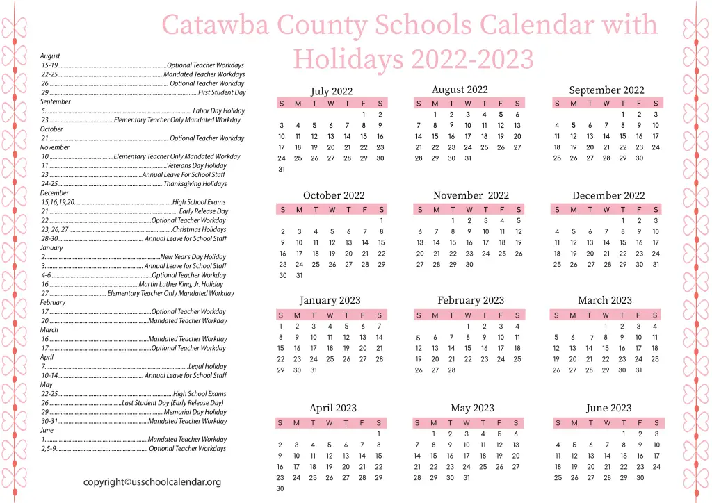 Catawba County Schools Calendar with Holidays 2022-2023 3