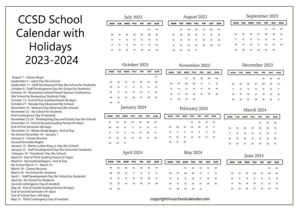 Ccsd School Holiday Calendar