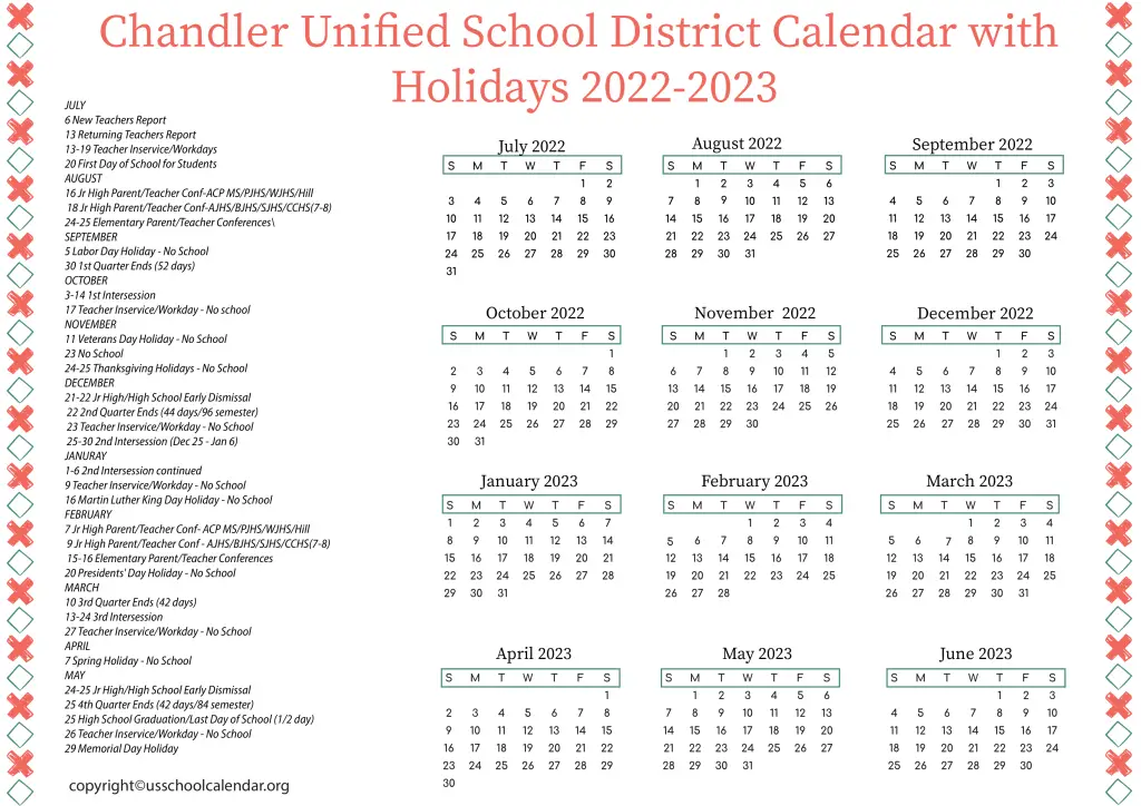 Chandler Unified School District Calendar with Holidays 2022-2023 3
