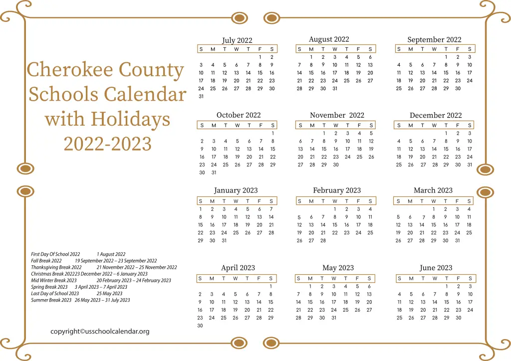 Cherokee County Schools Calendar with Holidays 2022-2023 2