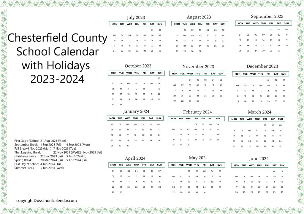 Chesterfield County Public Schools Calendar