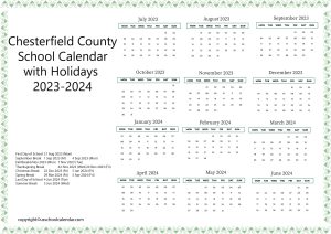 Chesterfield County School Calendar With Holidays 2023-2024