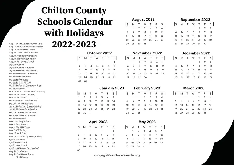 Chilton County Schools Calendar With Holidays 2023