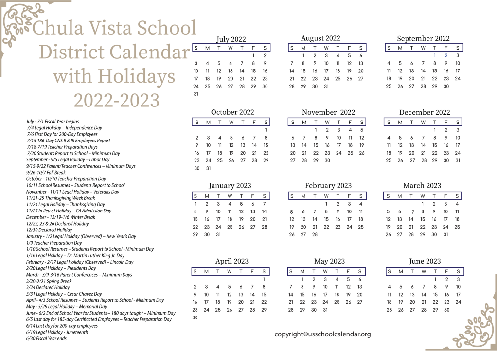 Chula Vista School District Calendar with Holidays 2022-2023 3