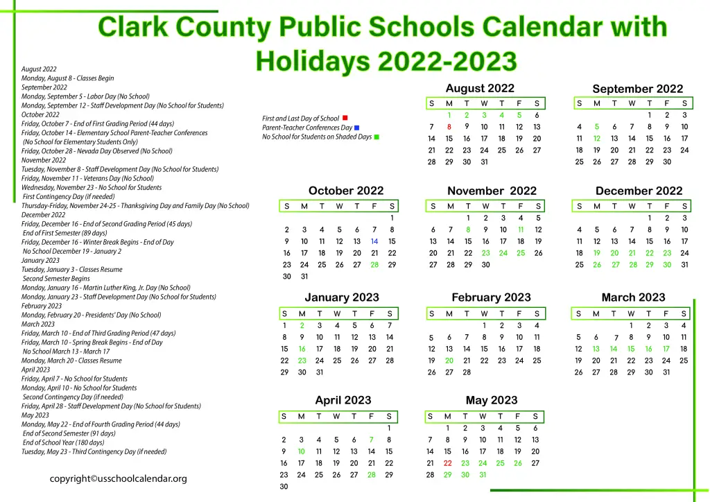 Clark County Public Schools Calendar with Holidays 2022-2023 3