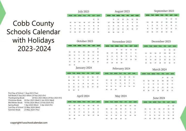 Cobb County Schools Calendar with Holidays 20232024