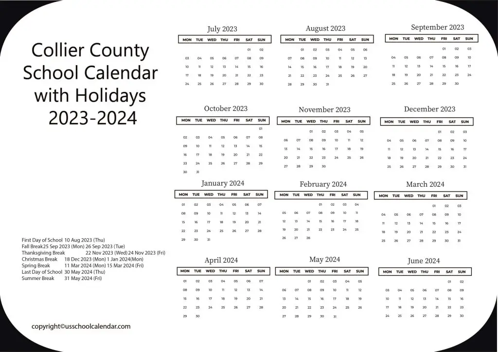 Collier County School District Calendar