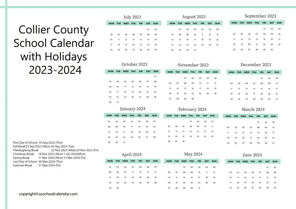 Collier County School Holiday Calendar