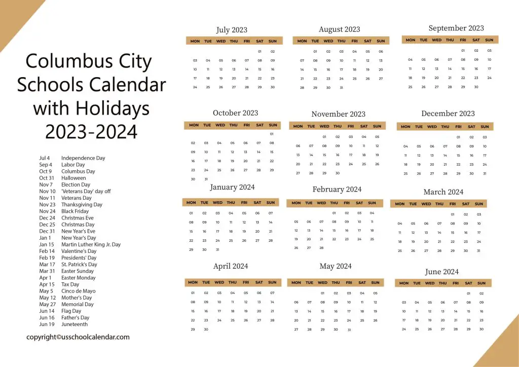 Columbus Schools Calendar