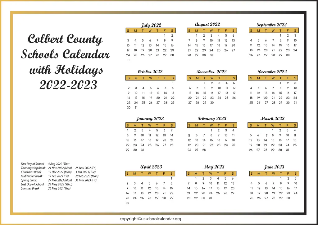 Conecuh County Schools Calendar with Holidays 2022-2023