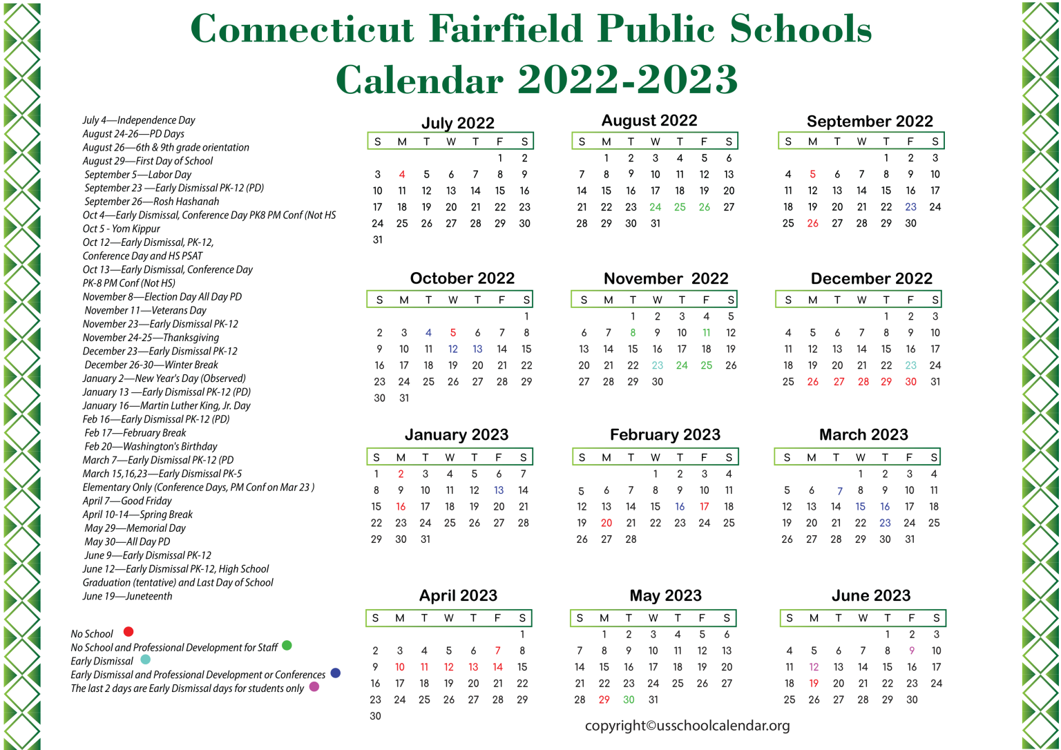 Connecticut Fairfield Public Schools Calendar 2023