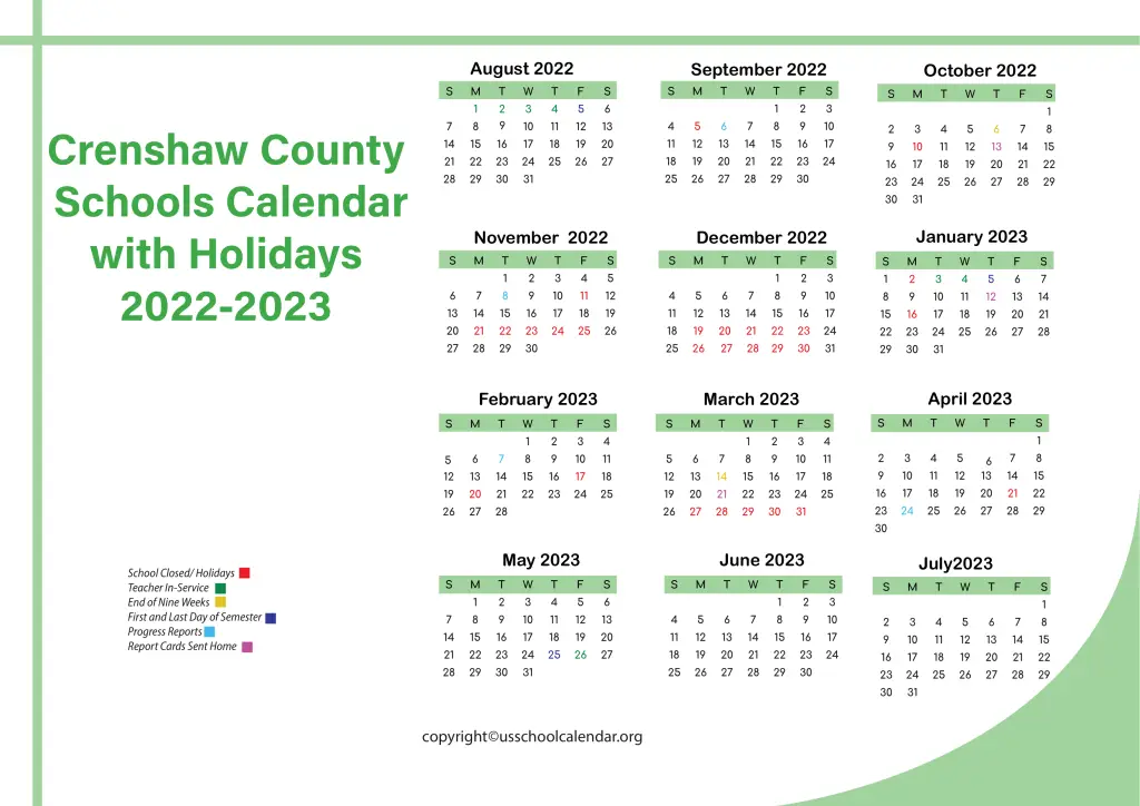 Crenshaw County Schools Calendar with Holidays 2022-2023 3