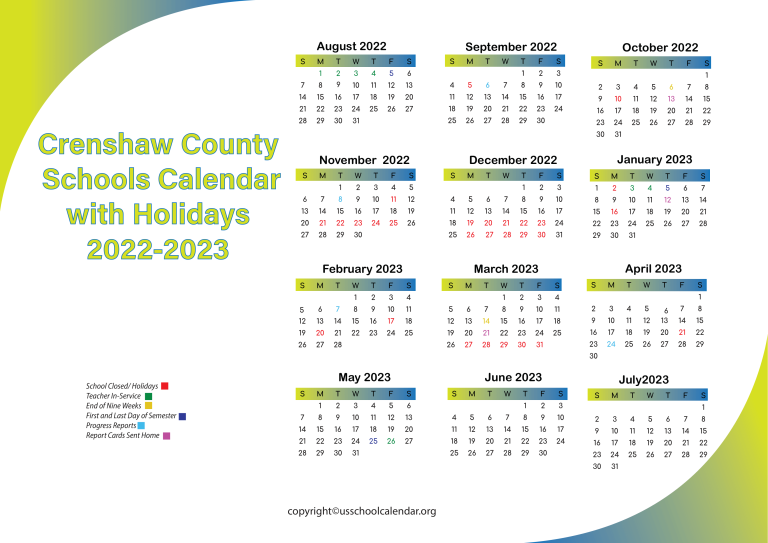 Crenshaw County Schools Calendar with Holidays 2023