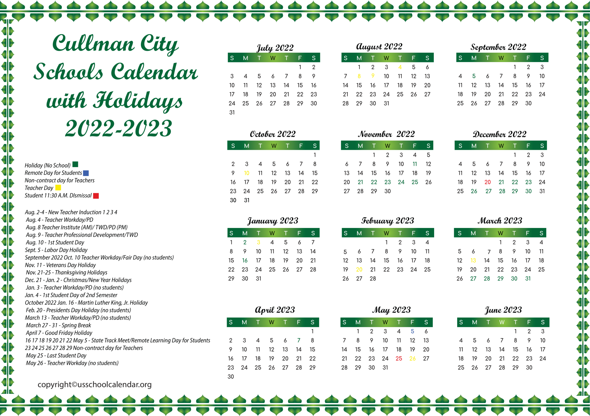Cullman City Schools Calendar 2023 US School Calendar