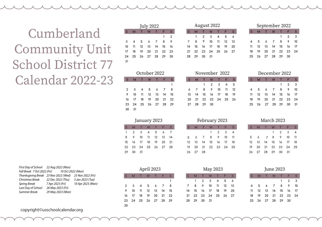 Cumberland Community Unit School District 77 Calendar 2022-23 2