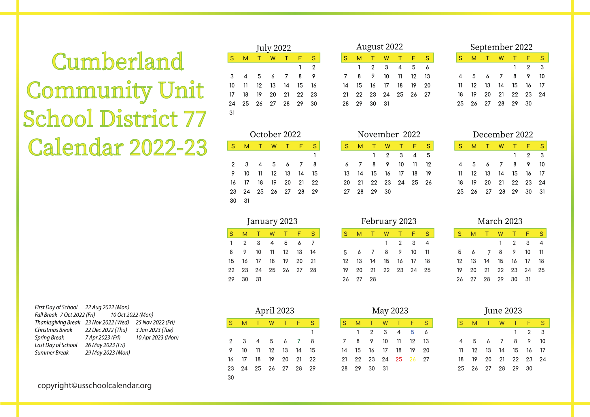 Cumberland Community Unit School District 77 Calendar 2023