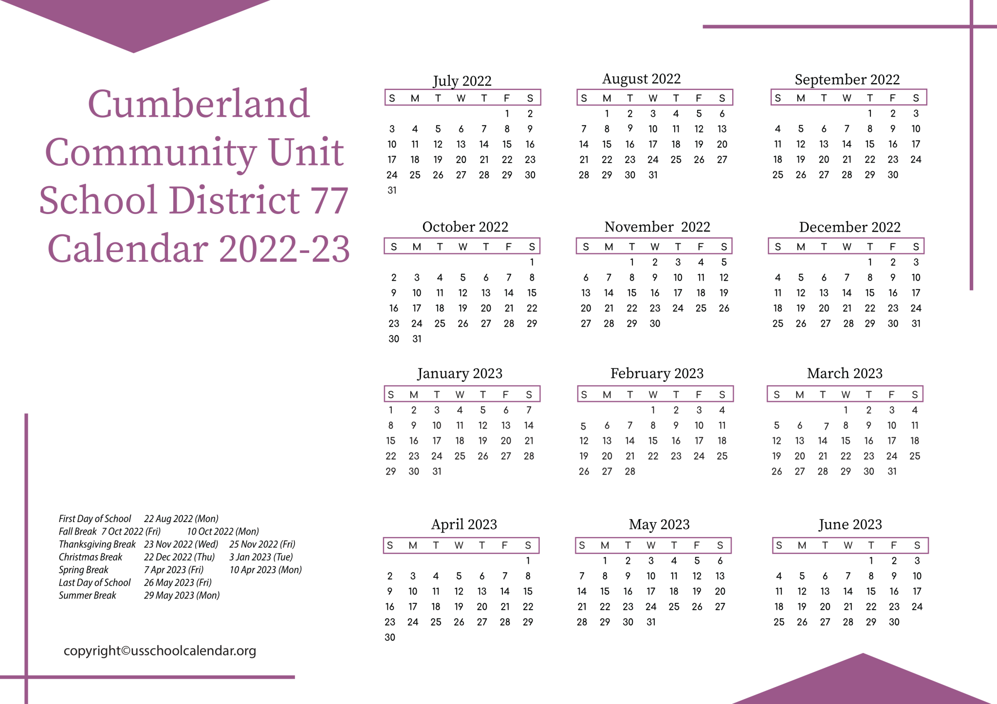 Cumberland Community Unit School District 77 Calendar 2023