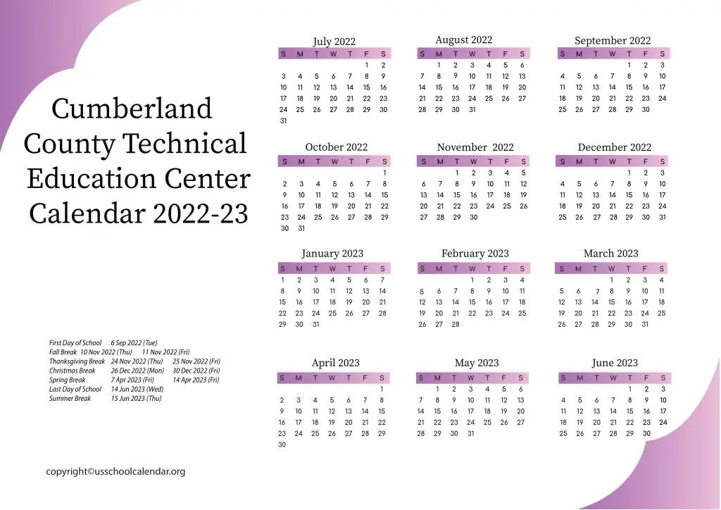 Cumberland County Technical Education Center Calendar 2022-23