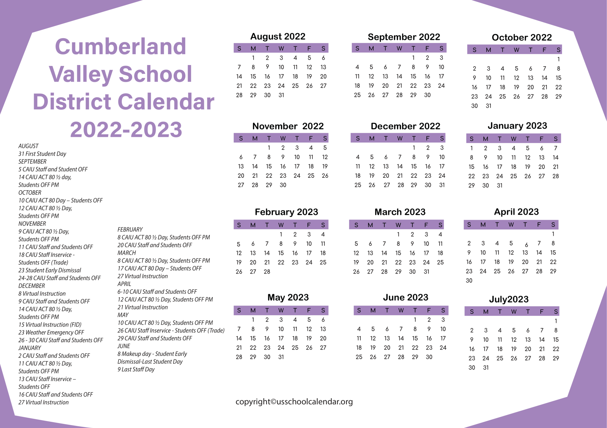 [CV] Cumberland Valley School District Calendar 2023