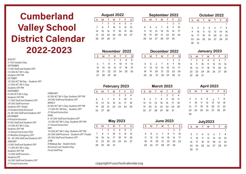 Cumberland Valley School District Calendar 2022-2023 3