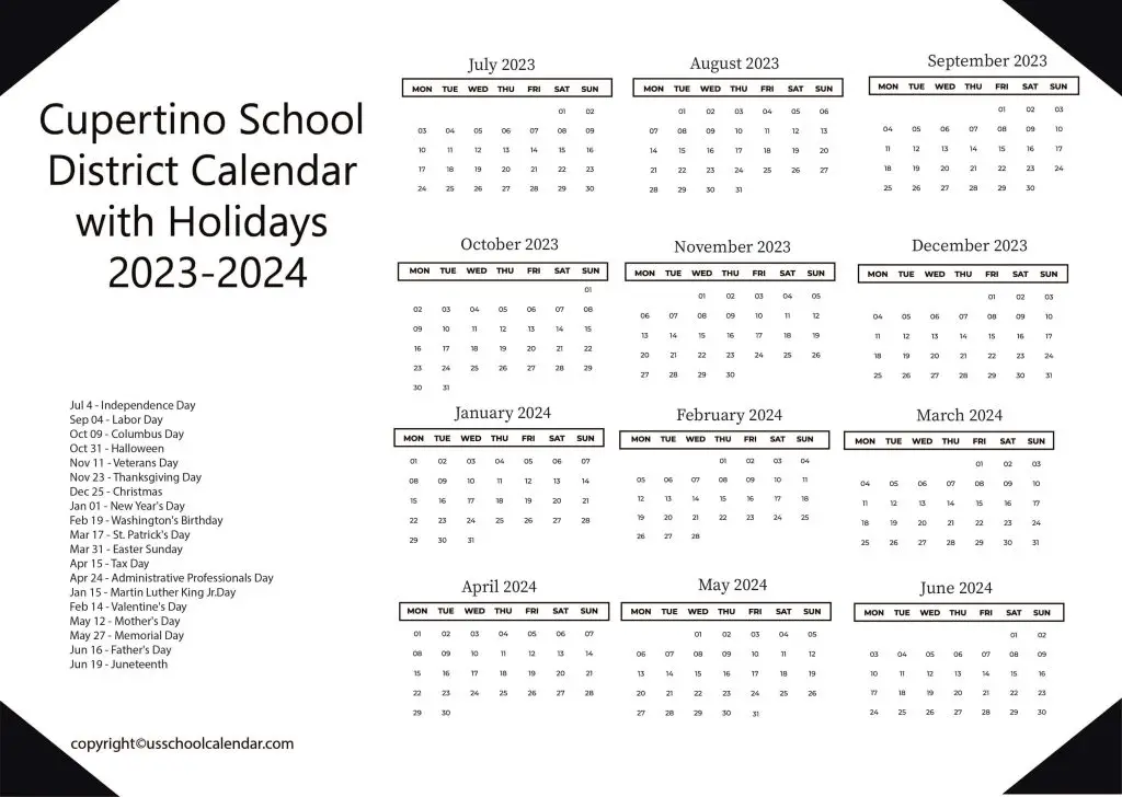 Cupertino School District Calendar