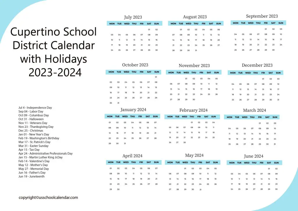 Cupertino Schools Calendar