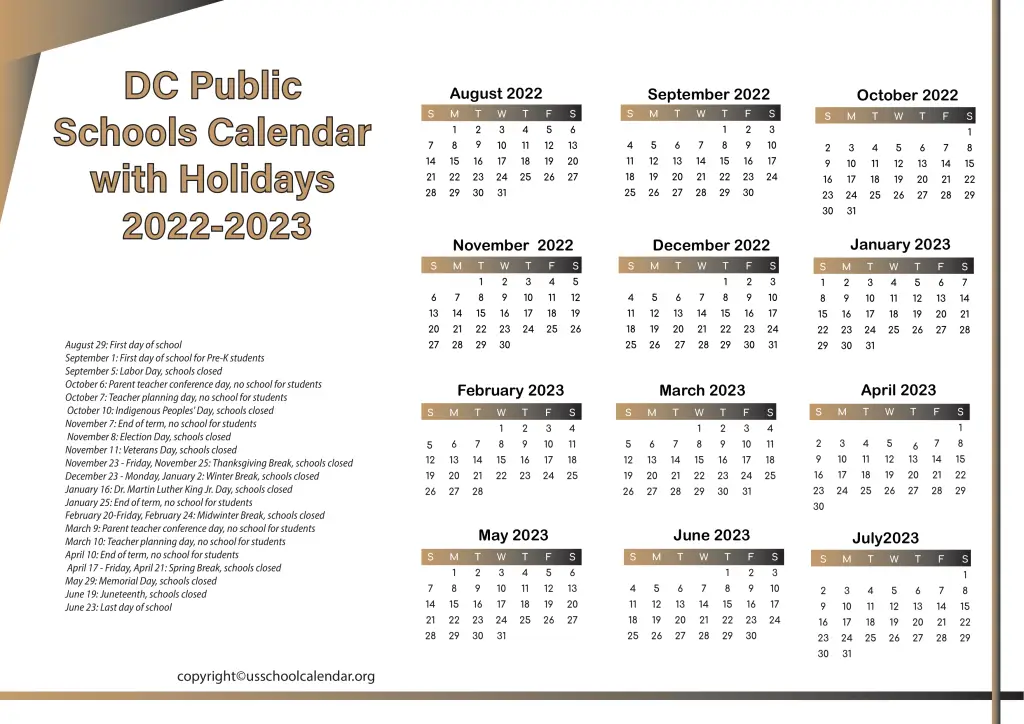 DC Public Schools Calendar with Holidays 2022-2023 2